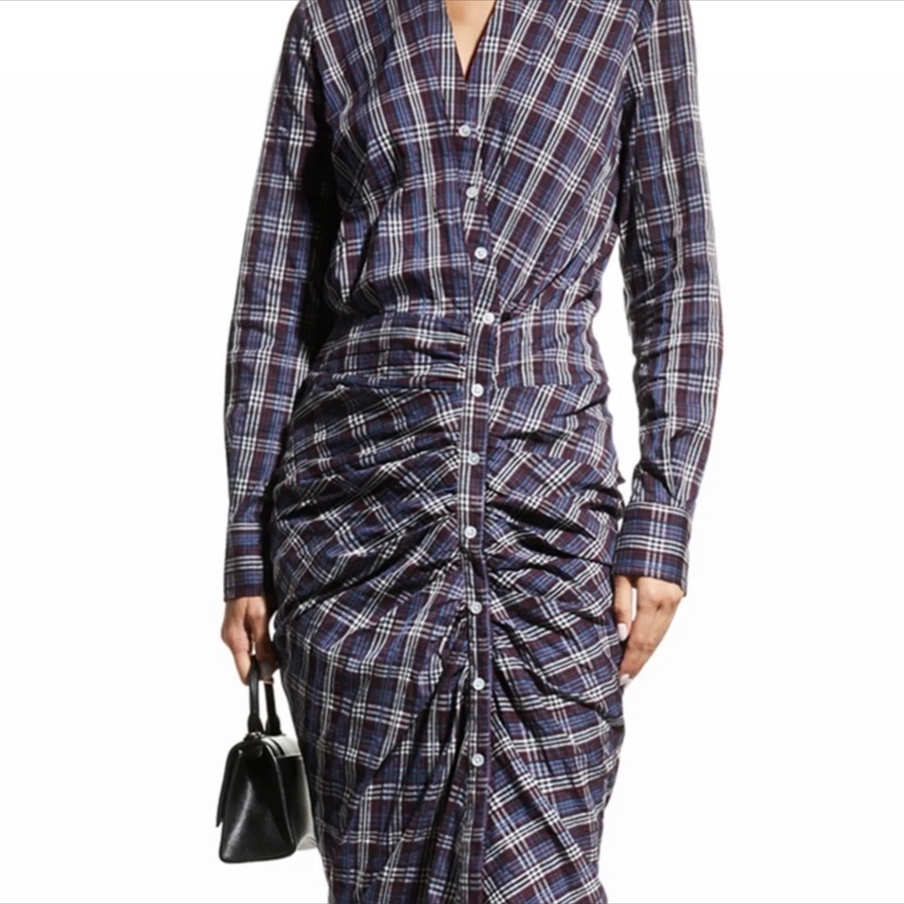 Veronica Beard Calvert Plaid Button-Front Ruched … - image 2